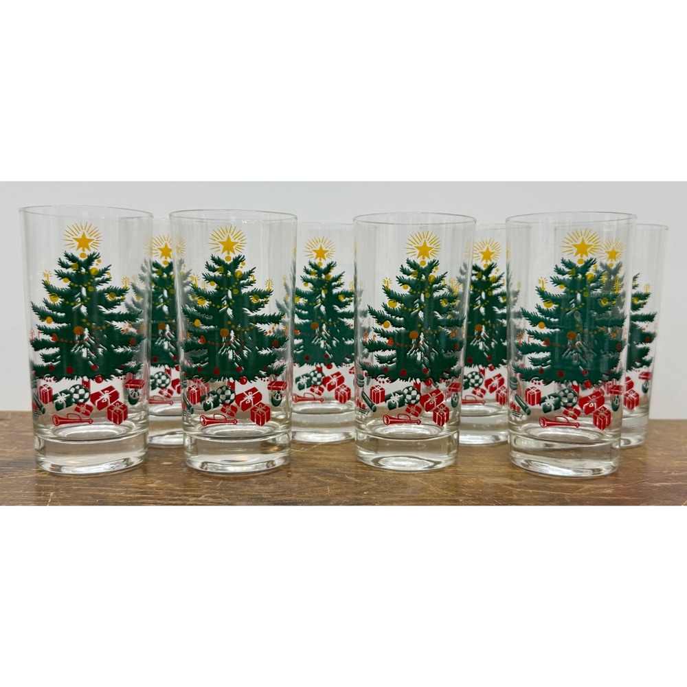 Vintage Bartlett Collins Christmas Tree Glasses Set 8 22K Gold